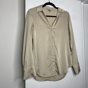 H&M Cream Blouse Deep V Size XS